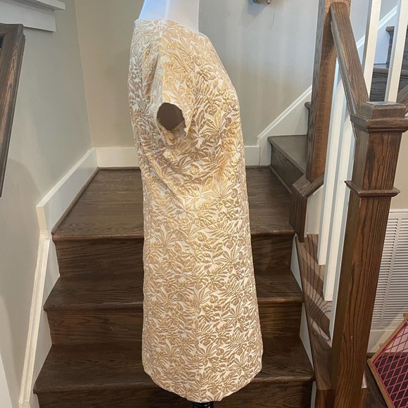 J McLaughlin Ariana Champagne Metallic Palm Leaf Dress Gold SZ 6 - Picture 4 of 12